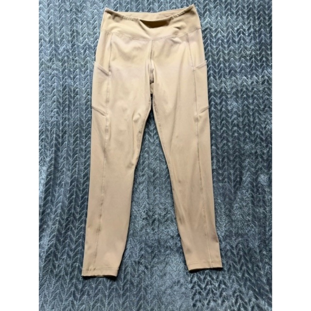 Rae Mode Womens High Waisted Athletic Leggings Tan Side Pockets Medium 0369